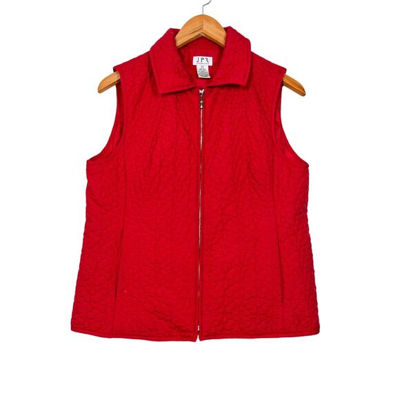 JPR Women’s Silk Blend Full Zip Heart /Flower Quilted Red Vest Sz MP Collared - Picture 1 of 10